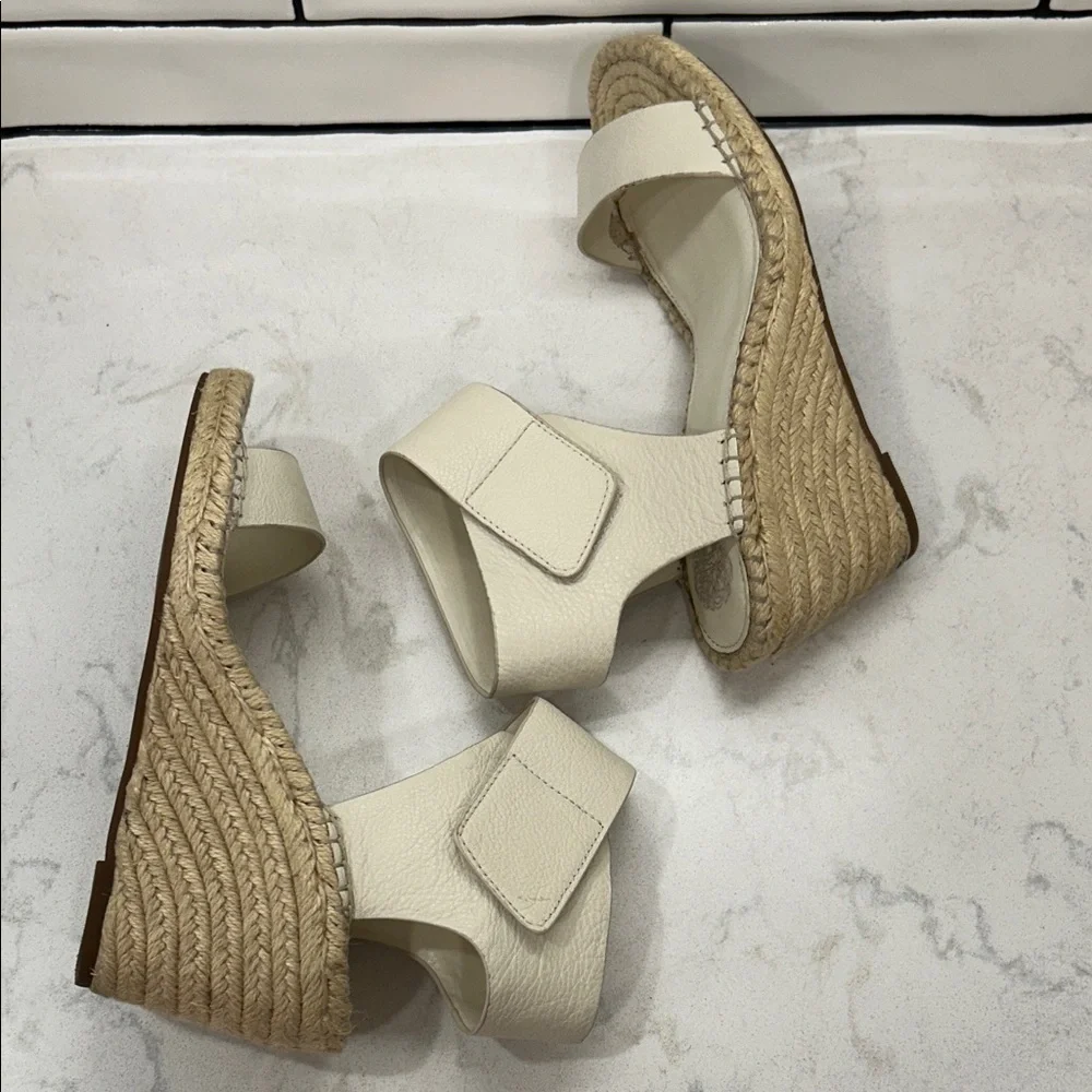 Vince Camuto Levista Women's Espadrilles Vanilla Leather Wedge Sandals Wide